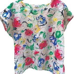 Vintage R&J Floral Art To Wear Colorful Lightweight Short Sleeved Top Size Large